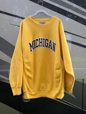 Vintage Steve and Barry's yellow sweatshirt Michigan Wolverines spell-out XL